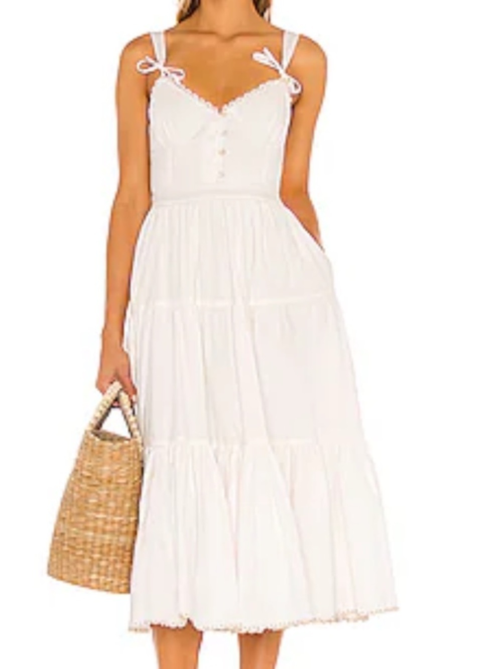 Tularosa Poppy Tiered Button Front Corset Midi Dress XS Vanilla Bean